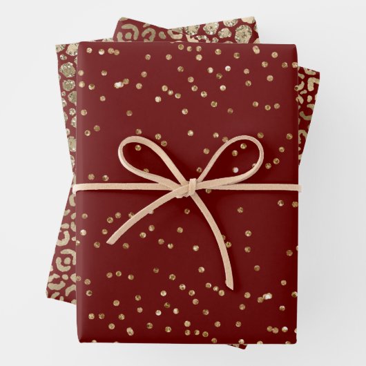 Red Gold Sparkle Dots Leopard Print Geschenkpapier Set (Beispiel)