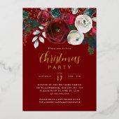Red Gold Sparkle Festive Foliage Christmas Party  Folieneinladung (Vorderseite)