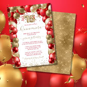 Red Gold Sparkle Quinceañera Ballon Einladung