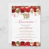 Red Gold Sparkle Quinceañera Balloon Foto Einladung (Vorderseite)