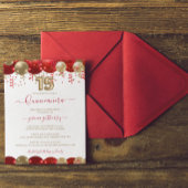 Red Gold Sparkle Quinceañera Balloon Foto Einladung