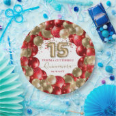 Red Gold Sparkle Quinceañera Balloon Pappteller (Party)