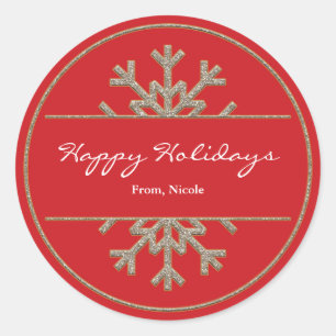Red Gold Sparkle Snowflake Holiday Winter Sticker