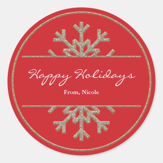 Red Gold Sparkle Snowflake Holiday Winter Sticker (Vorderseite)