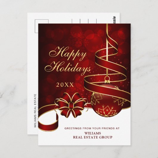 Red Gold Sparkle Weihnachtsball Corporate Gruß Postkarte (Vorne/Hinten)