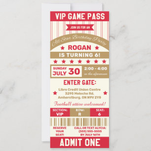Red & Gold Sports Themed Ticket Geburtstagsparty Einladung