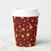 Red Gold Star Muster Elegante Vintage Weihnachten Pappbecher (Rückseite)
