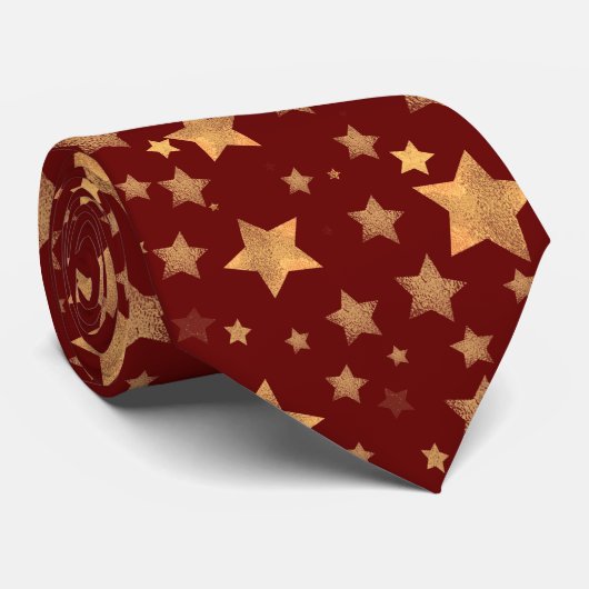 Red Gold Star Muster hell Moderne Weihnachten Krawatte (Gerollt)
