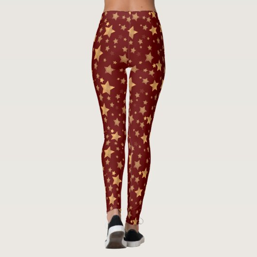 Red Gold Star Traditionelles Retro Weihnachtsmuste Leggings (Rückseite)
