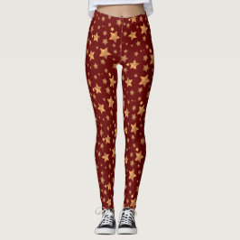 Red Gold Star Traditionelles Retro Weihnachtsmuste Leggings
