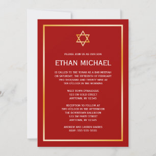 Red Gold Star von David Bar Mitzvah Einladungen