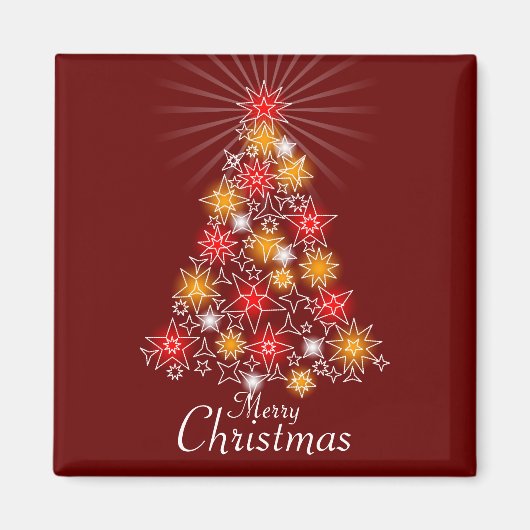 Red & Gold Star Weihnachtsbaum Square Magnet (Vorne)