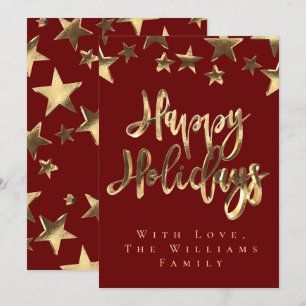 Red Gold Stars Happy Holidays Weihnachten Einladung