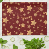 Red Gold Stars Muster Elegant Frohe Weihnachten Geschirrtuch (Gefaltet)