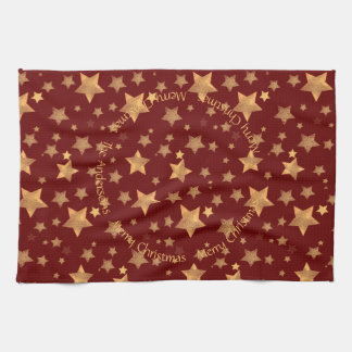 Red Gold Stars Muster Elegant Frohe Weihnachten Geschirrtuch