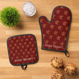 Red Gold Stars Shine Bright Ofenhandschuh & Topflappen-Set