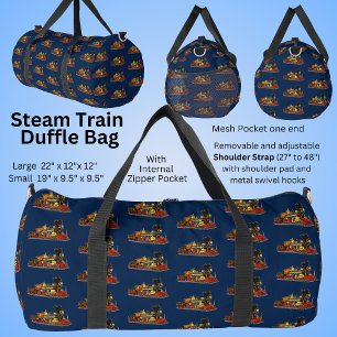 Red Gold Steam Train für den Eisenbahnfan auf blau Duffle Bag