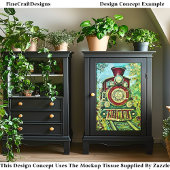 Red Gold Steam Train, Mosaikfliesen DH2RF Decoupag Seidenpapier