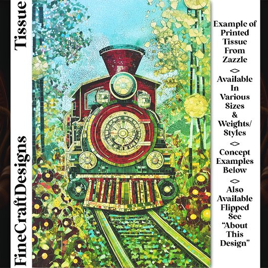 Red Gold Steam Train, Mosaikfliesen DH2RF Decoupag Seidenpapier