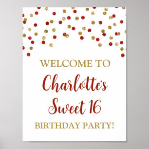 Red Gold Sweet 16 Geburtstag Custom 8.5x11 Poster