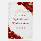 Red Gold Swirl floral Quinceanera Acrylzeichen Acrylschild (Vorderseite)