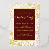Red Gold Swirl Snowflake Rahmen Weihnachtsfeiertag Folieneinladung (Vorderseite)