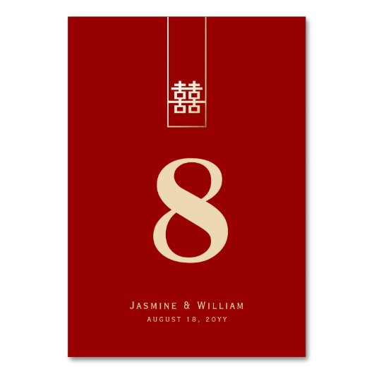 Red Gold Tall Rectangle Double Xi Chinesische Hoch Tischnummer (Vorderseite)