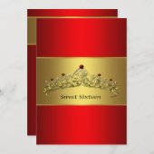 Red Gold Tiara 16 . Geburtstag Party Einladung (Vorne/Hinten)