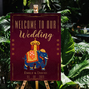 Red Gold Traditionelle indische Hochzeit Willkomme Poster