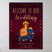 Red Gold Traditionelle indische Hochzeit Willkomme Poster (Vorne)
