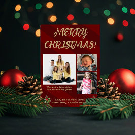 Red & Gold Traditionelle Stripe Foto Weihnachtskar Feiertagskarte