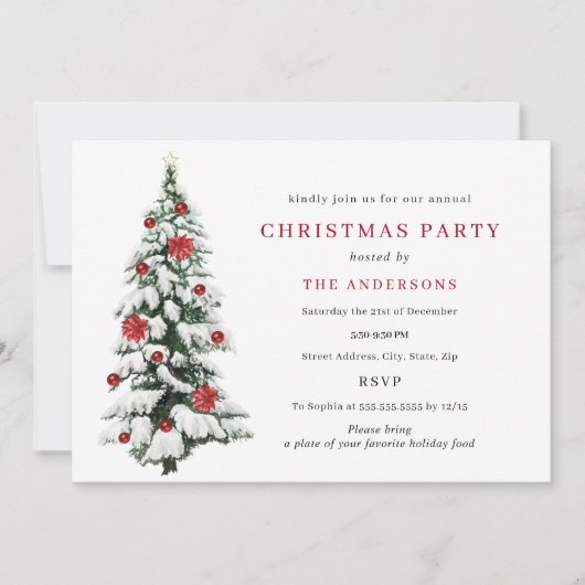 Red Gold Traditioneller Tree Weihnachts-Party Einl Einladung (Vorderseite)