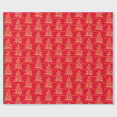 Red & Gold Trees Frohe Weihnachtswrapping Papier Geschenkpapier (Flach)