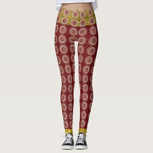 Red Gold Trendfarbene Abstrakte Leggings (Vorderseite)