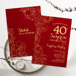 Red Gold Überraschung 40. Geburtstag Party Einladung<br><div class="desc">Red Gold Floral Überraschung 40. Geburtstag Party Einladung. Minimalistisches modernes Design mit botanischen Akzenten und Typografie-Script-Schriftart. Einfache florale Einladungskarte perfekt für eine stilvolle weibliche Überraschung am Tag. Kann für jedes Alter angepasst werden.</div>