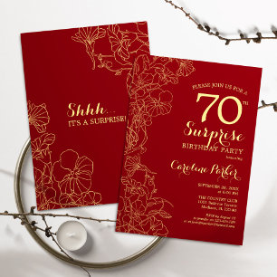 Red Gold Überraschung 70. Geburtstagsparty Einladung