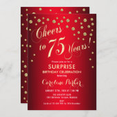 Red Gold Überraschung 75. Geburtstagsparty Einladung (Vorne/Hinten)