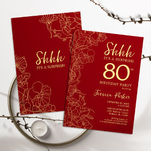 Red Gold Überraschung 80. Geburtstag Einladung