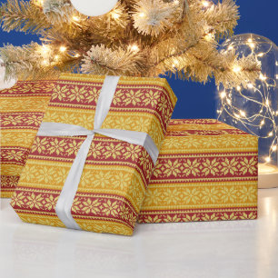 Red Gold Ugly Sweater Gezwirnt Weihnachtsschneeflo Geschenkpapier