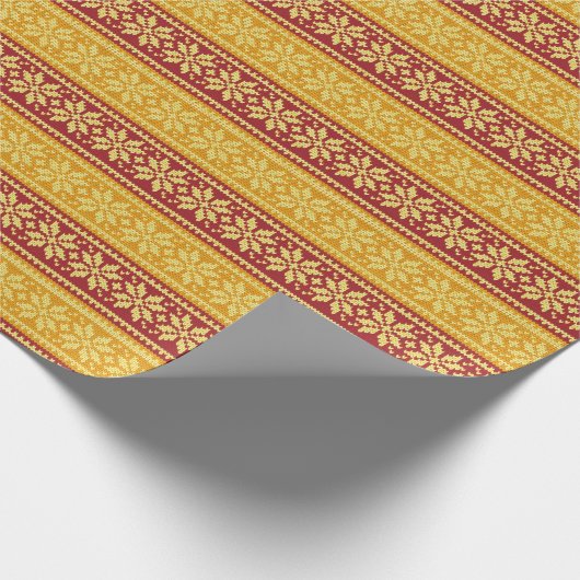Red Gold Ugly Sweater Gezwirnt Weihnachtsschneeflo Geschenkpapier (Ecke)