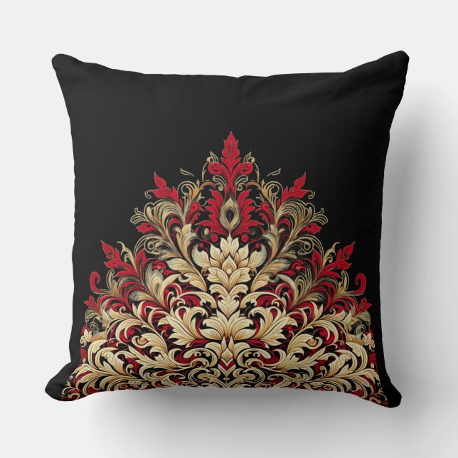 Red Gold und Black Damask Kissen (Vorderseite)