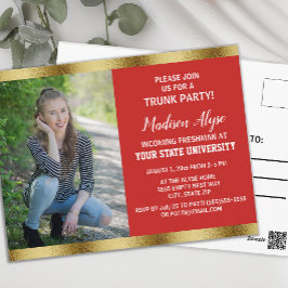 Red Gold Uni Trunk Graduation Party Foto Postkarte