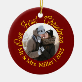 Red & Gold Unser erstes Weihnachtsfest 2025 Foto K Keramik Ornament