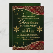 Red & Gold Verziert Velvet Waves Weihnachtsfest Einladung (Vorne/Hinten)