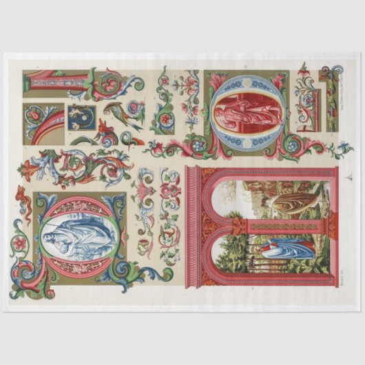 Red & Gold verzierte Decouppapier Seidenpapier (Vorderseite)