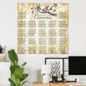 Red & Gold Vintag Birds Empfang Seetabelle Poster (Heimbüro)