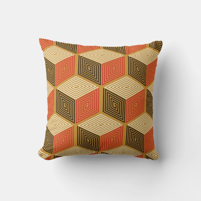 Red Gold Vintag Cube Muster Kissen (Vorderseite)
