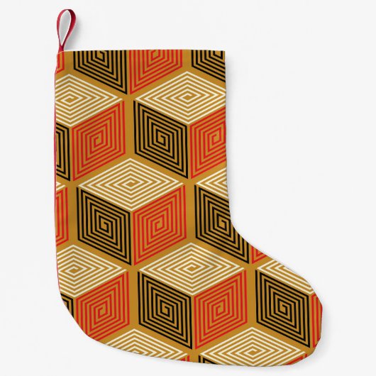 Red Gold Vintag Cube Muster Kleiner Weihnachtsstrumpf (Vorderseite)