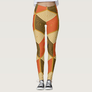 Red Gold Vintag Cube Muster Leggings