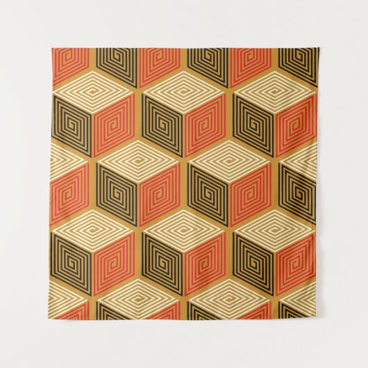 Red Gold Vintag Cube Muster Wandteppich (Vorderseite)